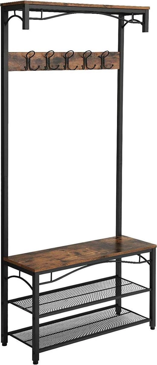 Merkloos Parya Home - Garderoberek Hoed En Kapstok, Zitbank / Hal Schoenenrek En Bank Met Planken, Hal Boom Met Haken, Metalen Frame Met Matte Afwerking, 80 X 32 X 178,5 Cm (L X B X H) 4 Merkloos Parya Home - Garderoberek Hoed En Kapstok, Zitbank / Hal Schoenenrek En Bank Met Planken, Hal Boom Met Haken, Metalen Frame Met Matte Afwerking, 80 X 32 X 178,5 Cm (L X B X H) - Afbeelding 2