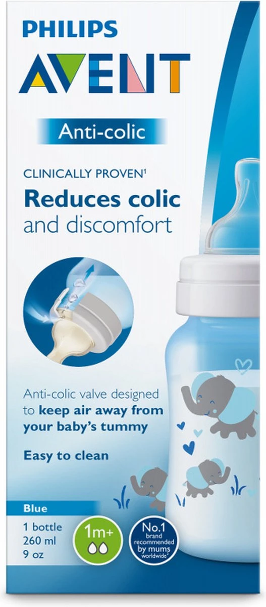 Philips Avent Anti-colic SCF821/15 - Babyfles (260 Ml) - 1 Stuk - Blauw 5 Philips Avent Anti-colic SCF821/15 - Babyfles (260 Ml) - 1 Stuk - Blauw - Afbeelding 3