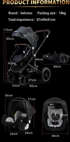 Belecoo - Luxe Kinderwagen - 3-in-1 Buggy - Opklapbare Wandelwagen - Autostoel - Wieg - Multifunctioneel - Zwart 14 Belecoo - Luxe Kinderwagen - 3-in-1 Buggy - Opklapbare Wandelwagen - Autostoel - Wieg - Multifunctioneel - Zwart -Winkel Voor Babyproducten 596x1200 3