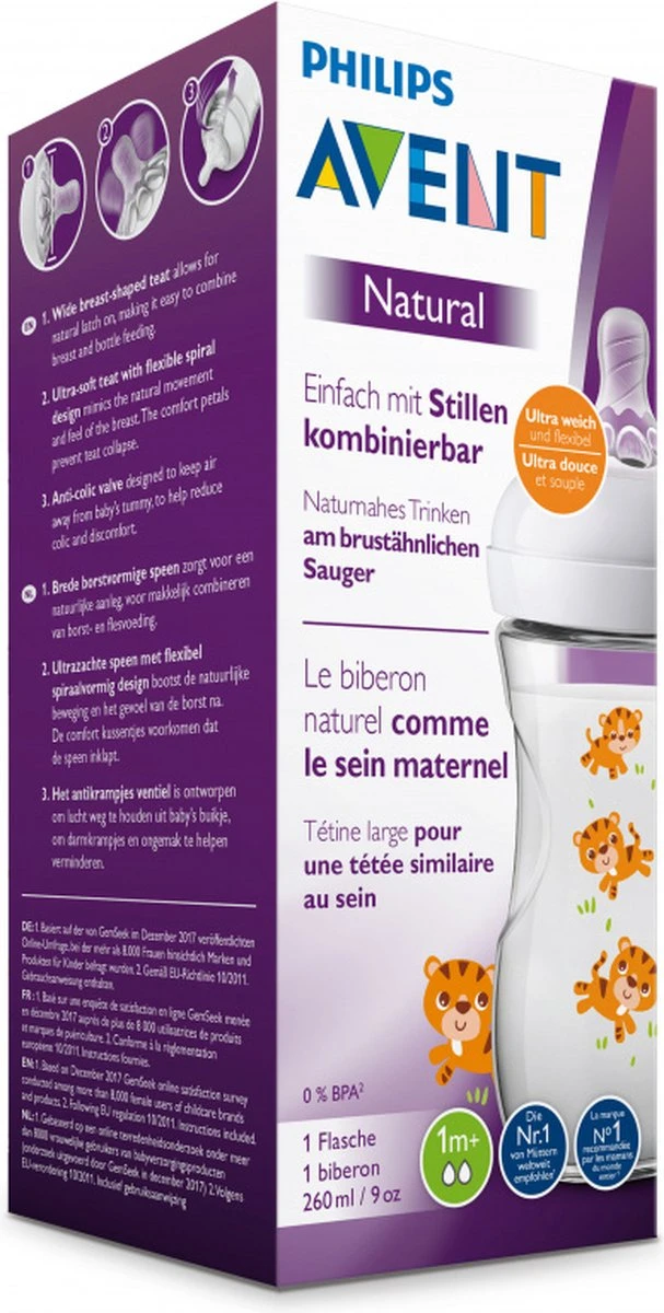 Philips Avent Natural Babyfles - SCF070/20 Babyfles (1m+) Voor Langzame Toevoer - 1x 6 Philips Avent Natural Babyfles - SCF070/20 Babyfles (1m+) Voor Langzame Toevoer - 1x - Afbeelding 4