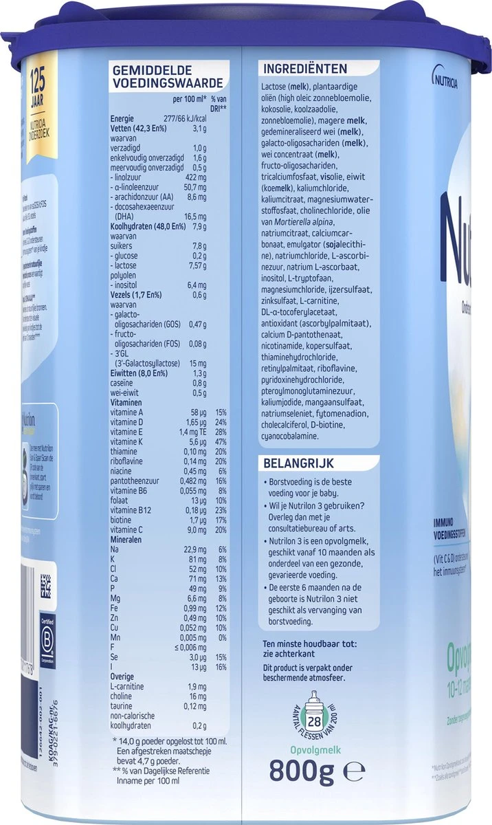 Nutrilon 3 Opvolgmelk – Flesvoeding Vanaf 10 Maanden – 800g 11 Nutrilon 3 Opvolgmelk – Flesvoeding Vanaf 10 Maanden – 800g - Afbeelding 9