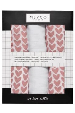 Meyco Knitted Heart Swaddle - 3-pack - Hydrofiel - Pink - 120x120cm -Winkel Voor Babyproducten 800x1200 38