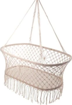 Hangwieg - Macramé Baby Wieg - Gehaakte Baby Kribbe - Bassinet - Inclusief Bevestigingsmaterialen