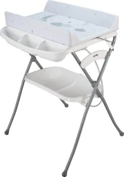 Cabino Inklapbare Verzorgingstafel / Luiertafel Wolkjes Met Bad & Verschoonkussen Wit/Grijs