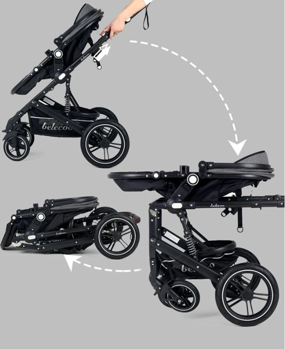 Belecoo - Luxe Kinderwagen - 3-in-1 Buggy - Opklapbare Wandelwagen - Autostoel - Wieg - Multifunctioneel - Zwart 9 Belecoo - Luxe Kinderwagen - 3-in-1 Buggy - Opklapbare Wandelwagen - Autostoel - Wieg - Multifunctioneel - Zwart - Afbeelding 7